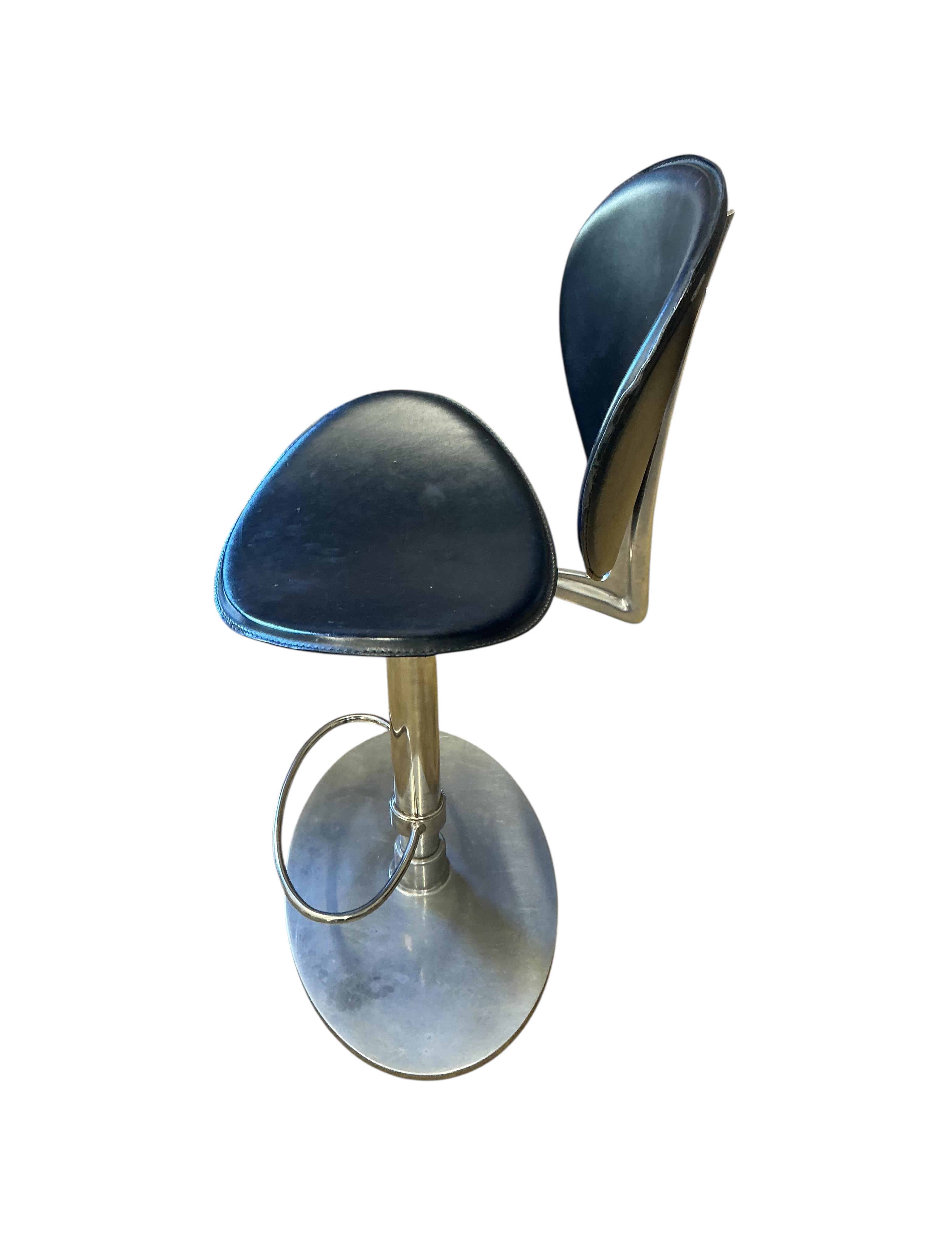 A set of three Robbie Cantanutti for Arr Met Tamago Contemporary leather and chrome bar stools